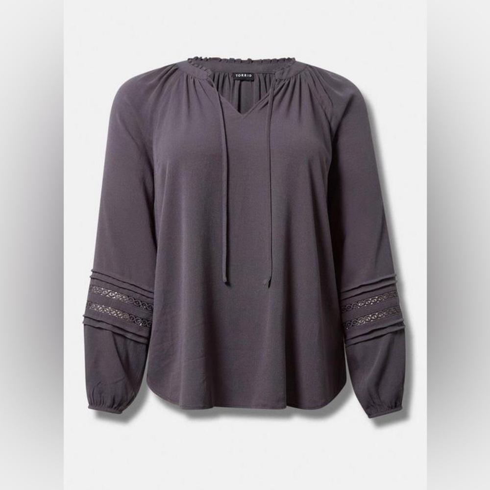 Torrid Tie Front Long Sleeve Top Size US 14 In Periscope Grey Bohemian Flowy